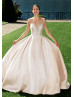 Beaded Plunging Neck Champagne Mikado Wedding Dress